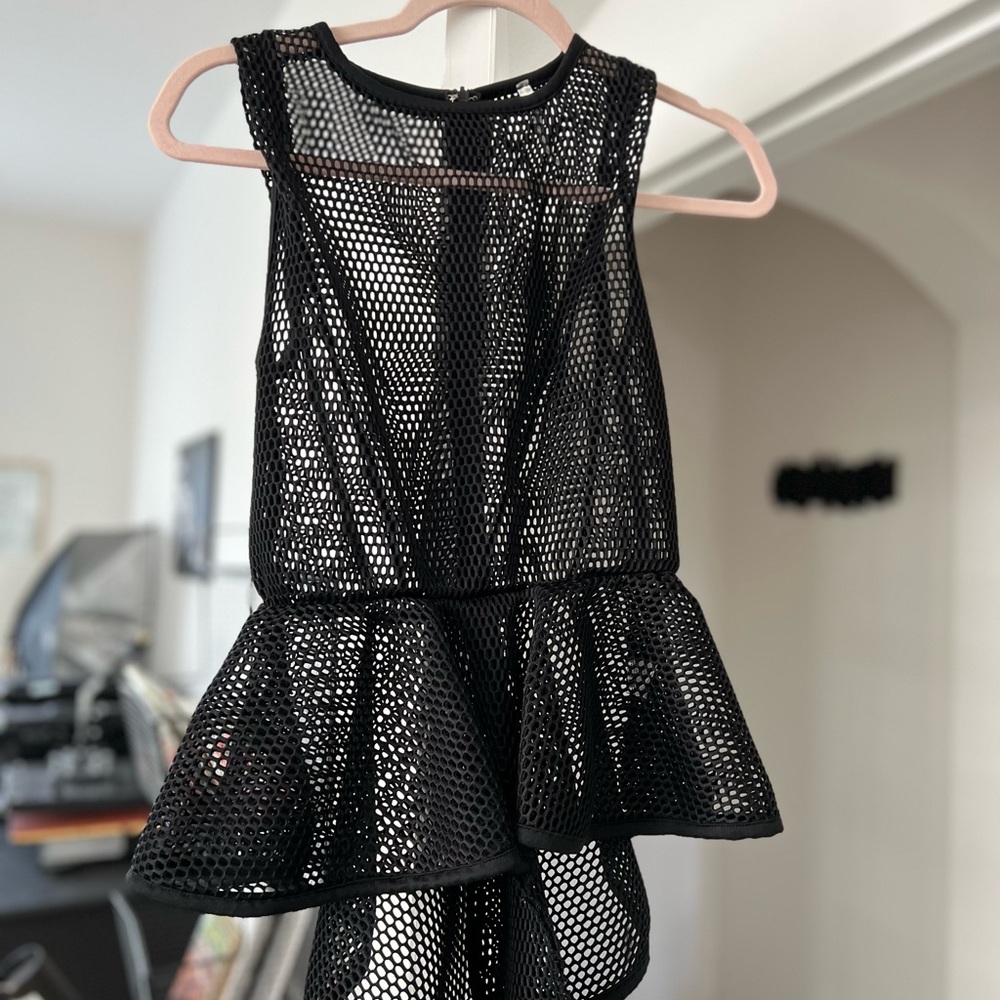 Black Mesh Peplum Top